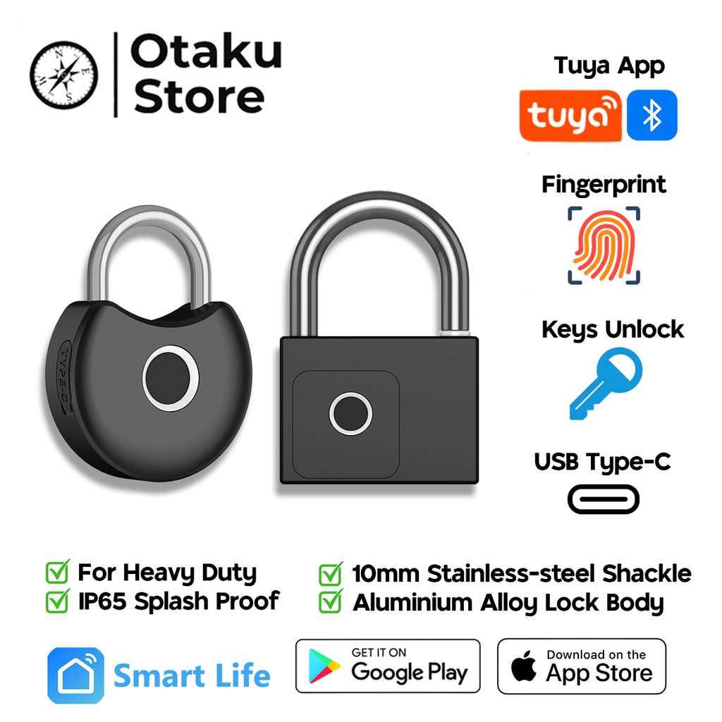 Tuya Fingerprint PadLock Smart TypeC with Backup Keys Tuya Smart Smart