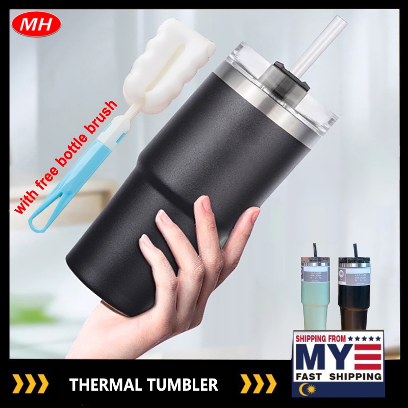Korean Style Flask Thermal Cup with Straw Ins Fashion Car Water Bottle 304 Stainless Steel