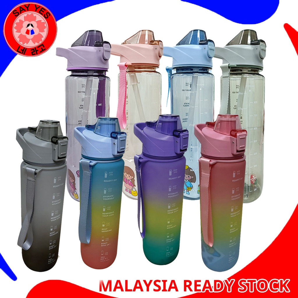 SayYes Botol Air 1000ml Water Bottle Gradient Color Sport Bottle With ...