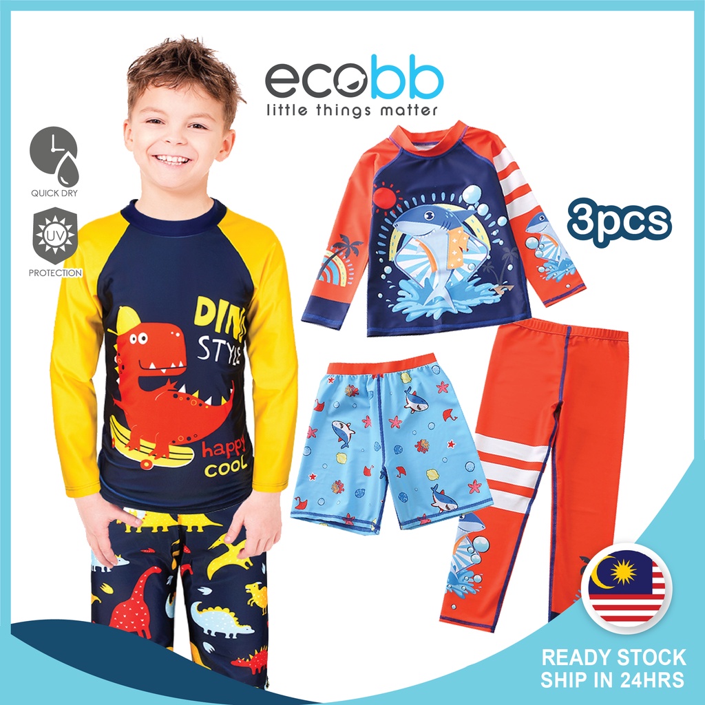 Kids Boy Swimming Suit 3 pcs Baby Boy Swimwear Swimsuit Long Sleeves