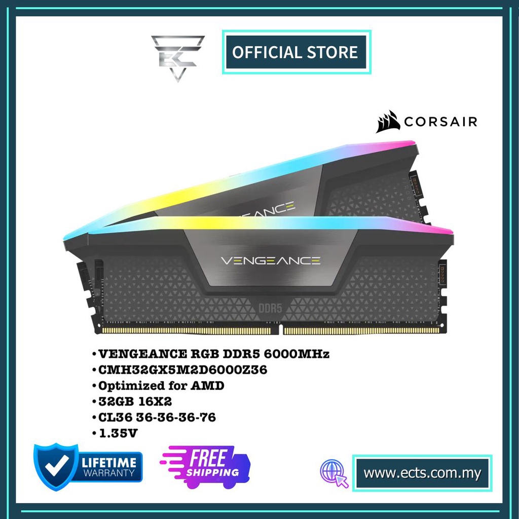 CORSAIR VENGEANCE RGB 6000MT/s DDR5 32GB 16X2 CL36 RAM - OPTIMIZED FOR ...