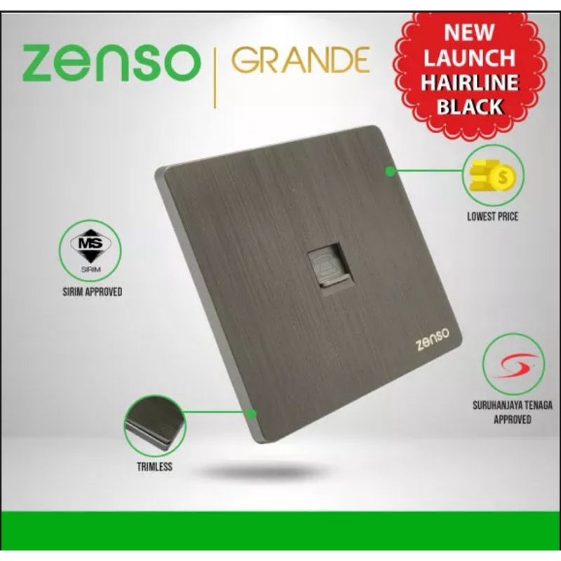 [SIRIM] Zenso Grande Switches & Socket Hairline Black Color Suis Lampu
