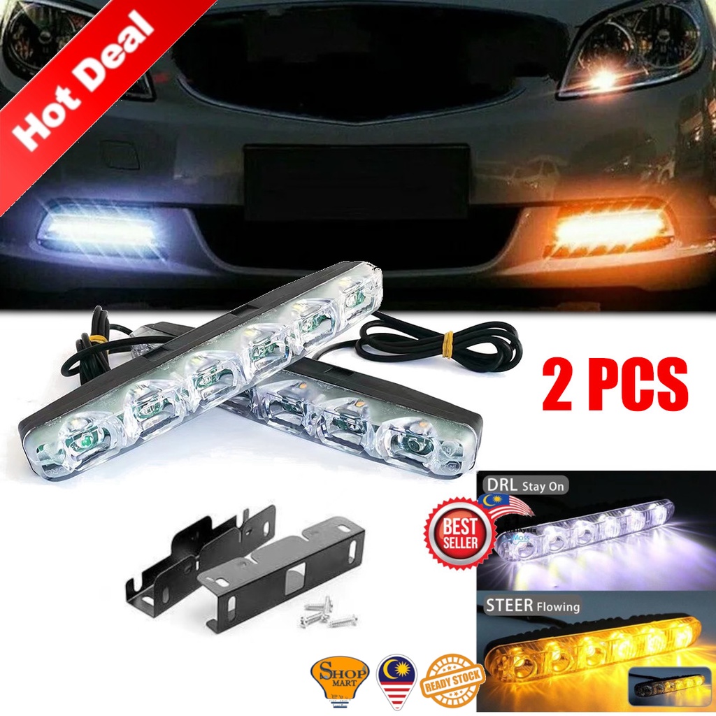 2pcs Car DRL Daytime Running Light with Flowing Turn Signal Light Bar ...