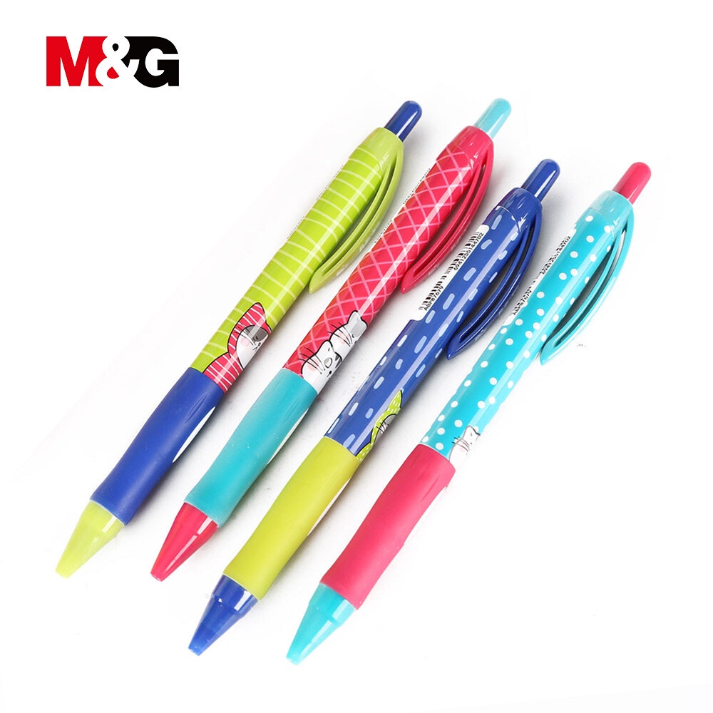 M&G "So Many Cats" Series Retractable Ball Pen Rubber Grip Comfort Blue