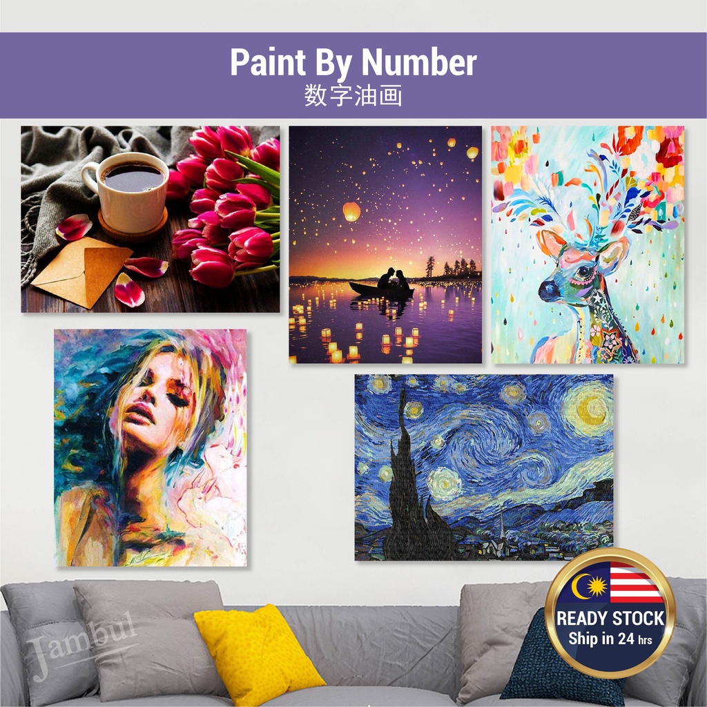 40x50cm Paint By Number DIY Canvas Oil Painting Wall Home Lukisan Cat ...