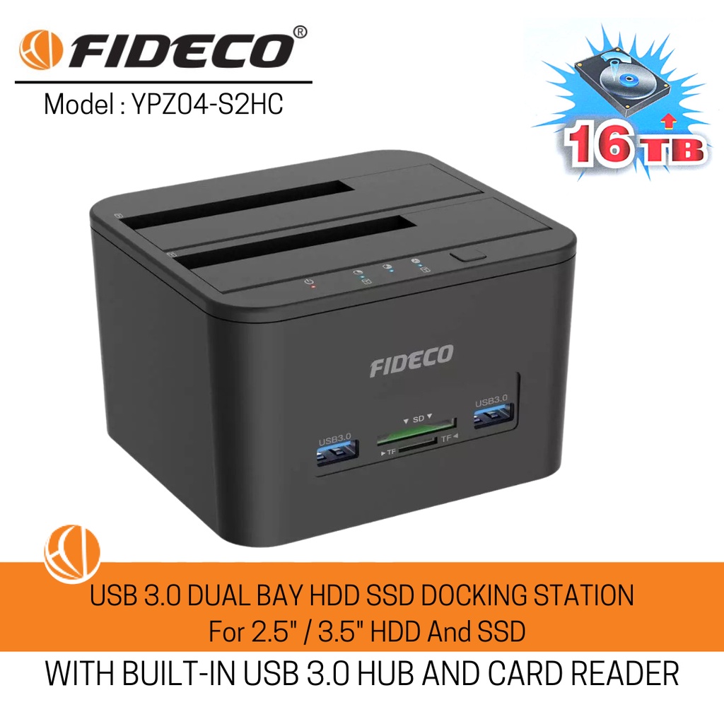 FIDECO Docking Station HDD/SSD | USB 3.0 | Per Dischi 2.5 E 3.5 Pollici | Supporto Clone Offline | Fino A 18TB