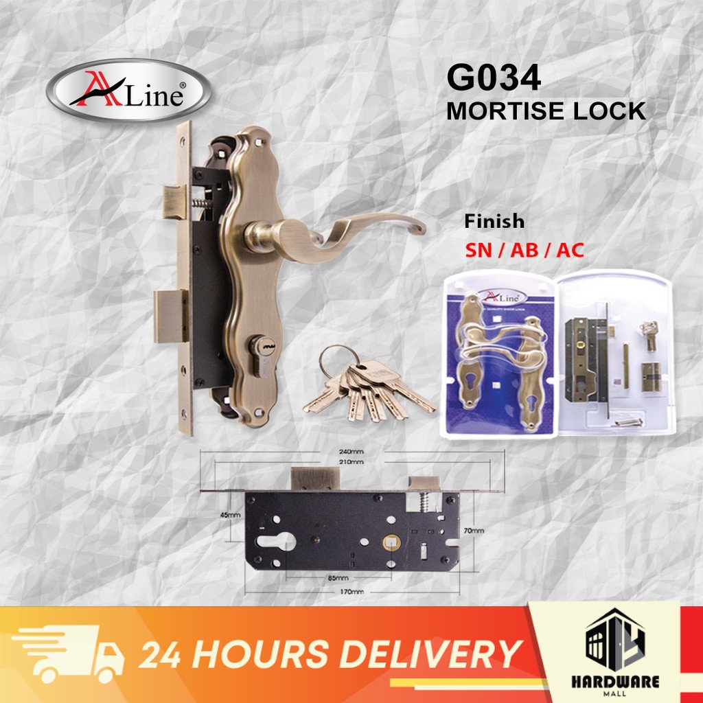 Aline G034 Mortise Door Lever Handle Lock Kunci Pintu Rumah Wood Metal ...