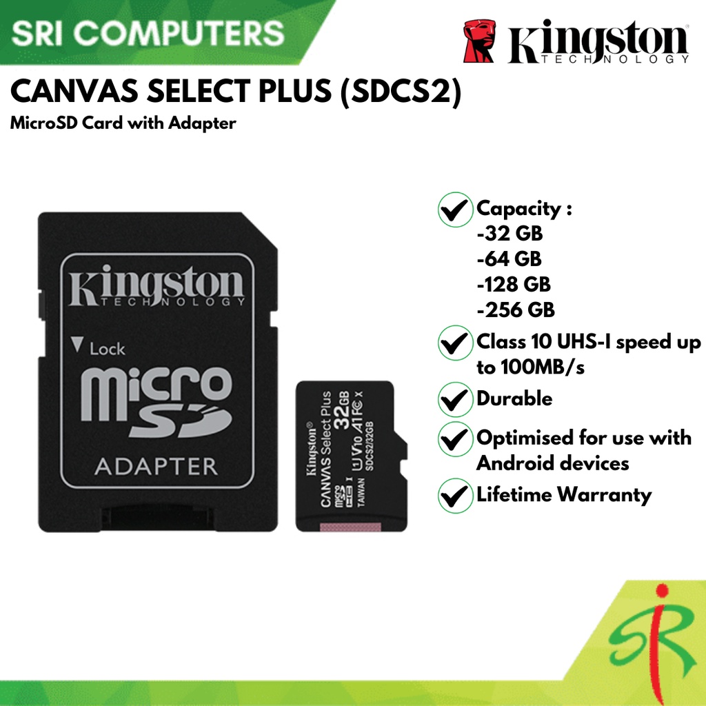 [LIFETIME WARRANTY] KINGSTON CANVAS SELECT PLUS CLASS 10 MICRO SD