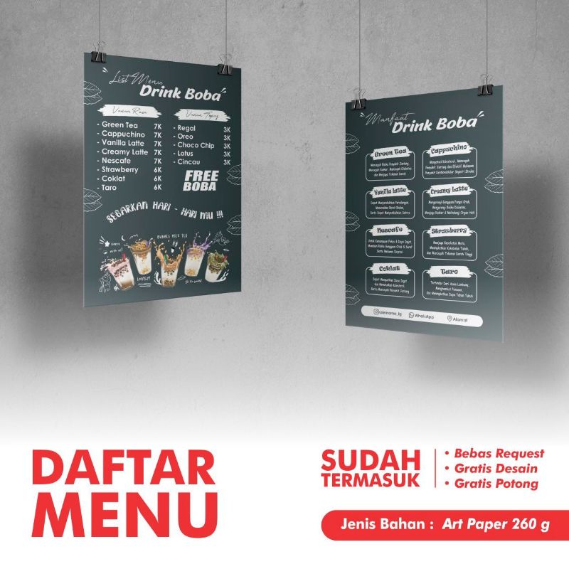 Print menu list / make a menu for sales / menu already laminating ...