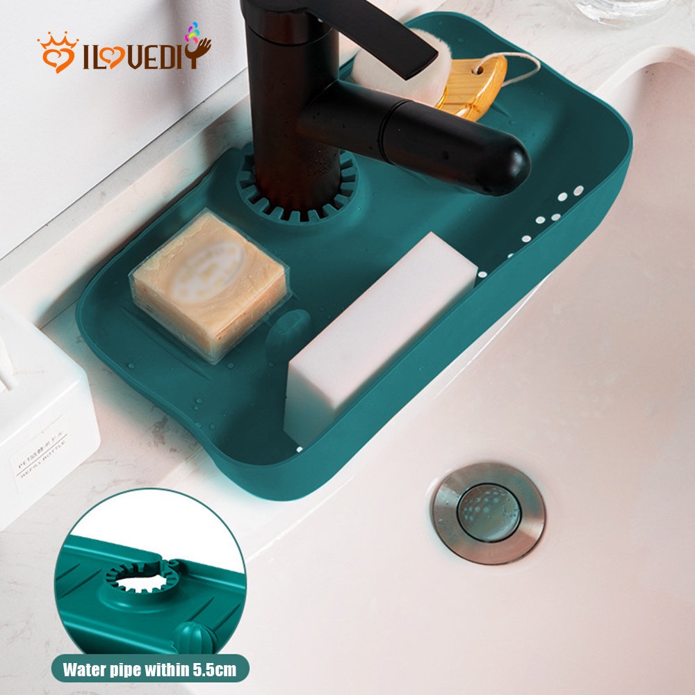 1Pc Faucet Splash Guard Drain Pad Silicone Kitchen Bathroom Countertop