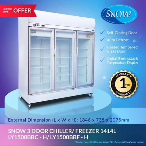SNOW 3 DOOR DISPLAY UPRIGHT CHILLER & FREEZER 1414L (1 year Warranty ...