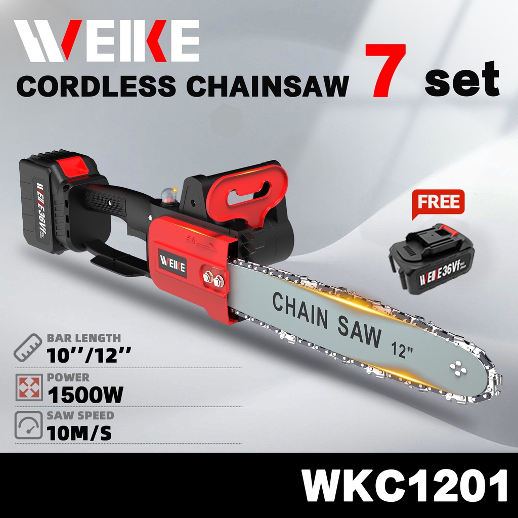 【Local Warranty】WEIKE Cordless 12 IN Chainsaw Battery Gergaji Elektrik ...