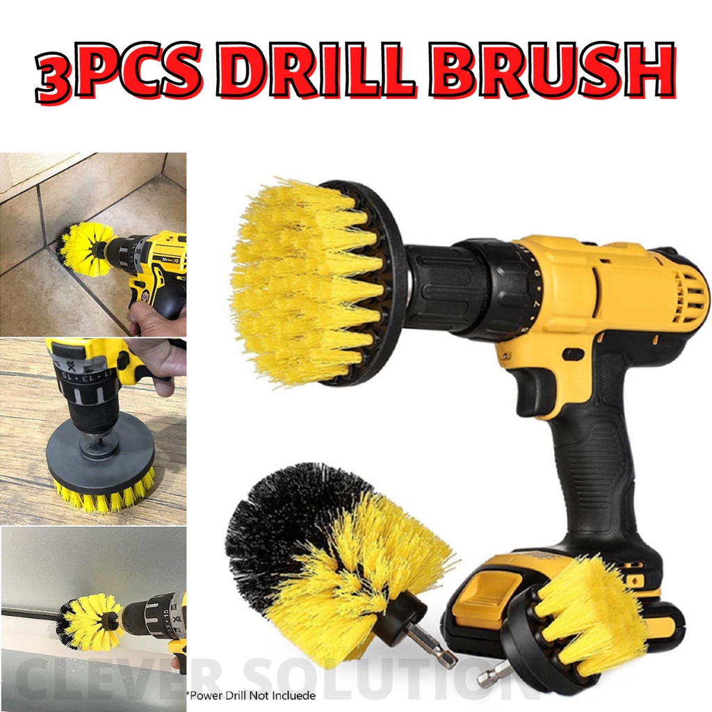 4-Piece Heavy Duty RED Drill Brush Set – Stiff Bristles For Deep Cleaning