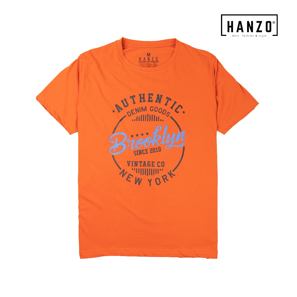 HANZO Men Tshirt Short Sleeve Graphic Tee Baju Tshirt LelakiAUTHENTICOrange/White/Beige