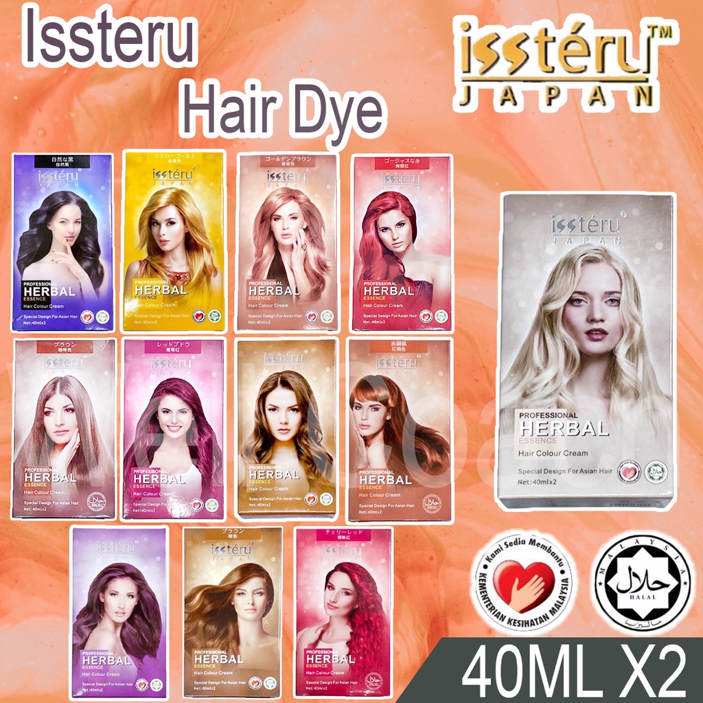 Issteru Hair Dye Japan Hair Colour Pewarna Rambut Halal Sah Solat 40ml X2 Inai Hitam Kaler
