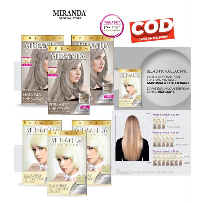 MIRANDA HAIR COLOR MC16 ASH BLONDE & MC6 BLEACHING/ DECOLORING | Shopee ...