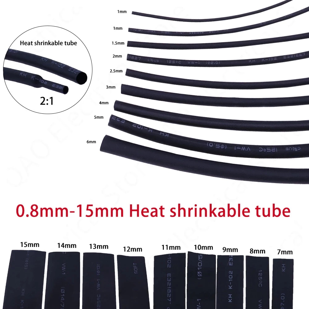 MKR 1 Meter Heat Shrink Tube Heat Shrinkable Sleeving Black Color 1mm