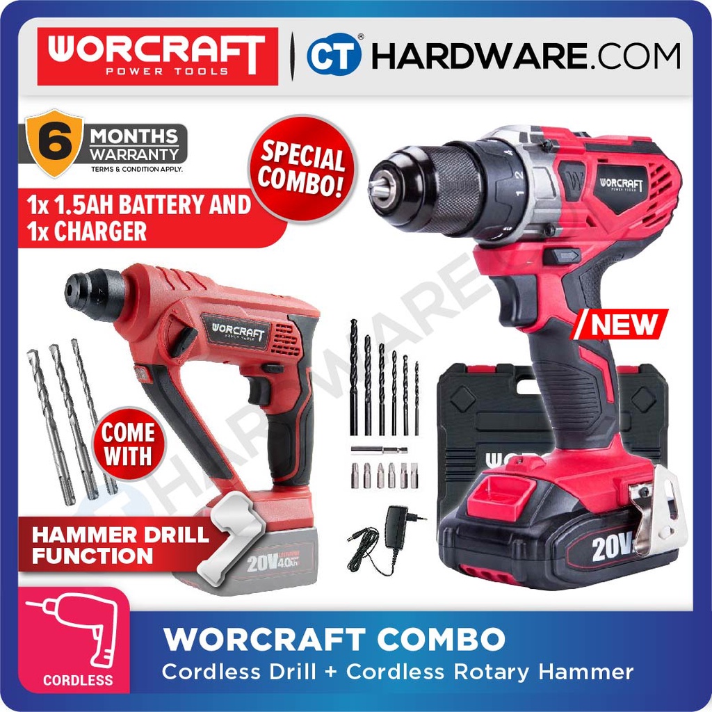 WORCRAFT COMBO CRHS20LIESOLO CORDLESS ROTARY HAMMER CDS20LIWB