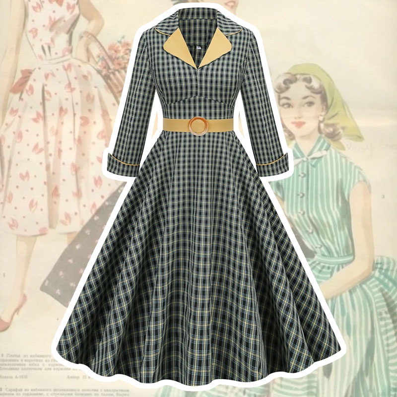 Elegant 60s Fashion Dresses Women 50s 60s Vintage Polka Dot Square