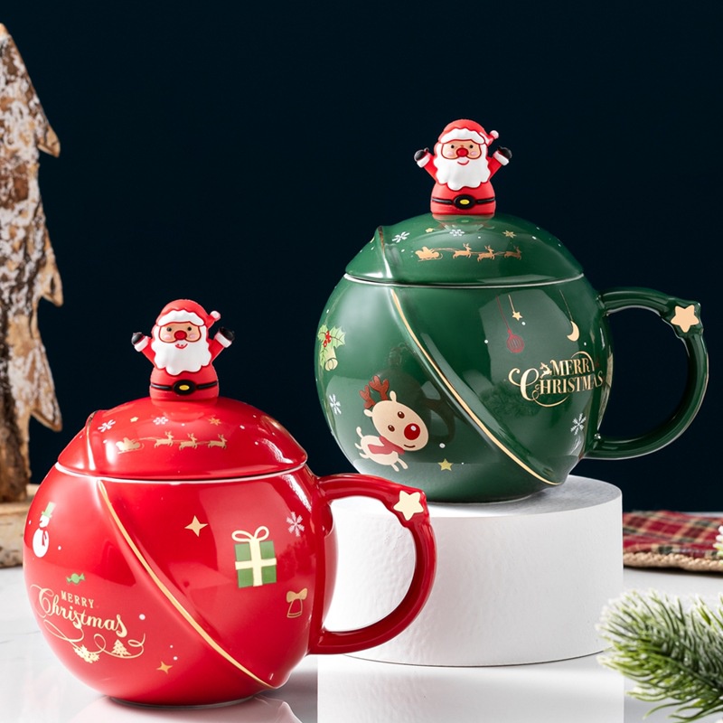 Christmas Cup Creative Ceramic With Lid Spoon Unique Mug Household