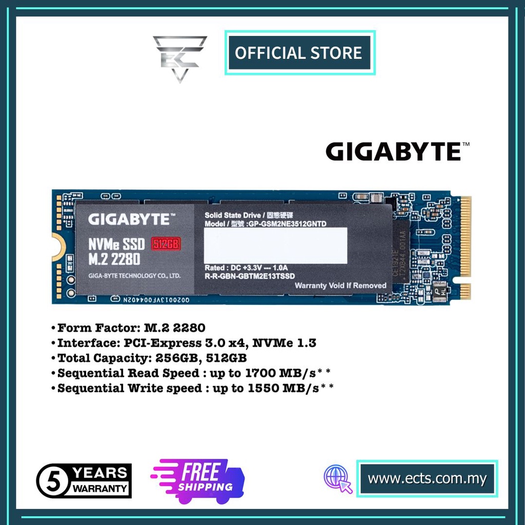 GIGABYTE NVMe SSD 256GB/512GB (GP-GSM2NE3512GNTD/GP-GSM2NE3256GNTD) M.2 ...