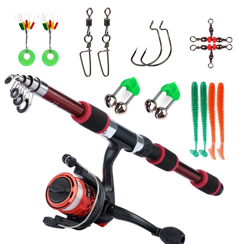 Spinning Fishing Rod and Reel1.8M Telescopic Rod with5.2:1 3BB Reel Max  Drag 5kg