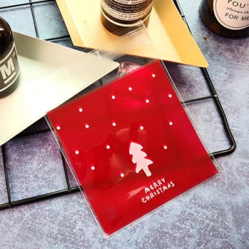 [10*10CM] 50PCS Red Christmas Tree Plastic Bag Self Adhesive Packaging