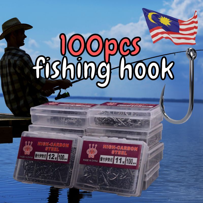 100 pcs Fish Hook Carbon Steel Fish Bait Fishing Hooks Durable Head Fishing  tackle Mata Kail Mata Pancing Ikan Mancing