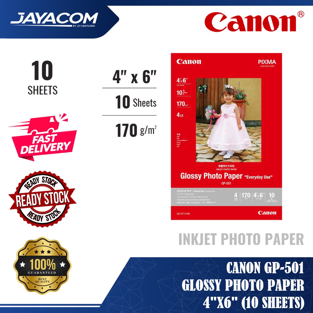 Canon GP501 4R Glossy Photo Paper 4"x 6" (10 Sheets) Shopee Malaysia