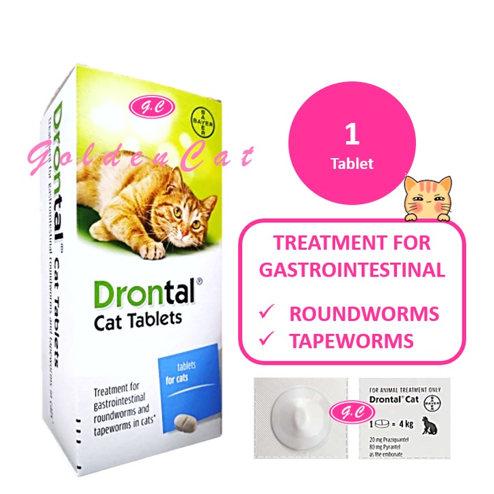 Drontal Cat Deworm 1 Tablet Prevention Roundworm & Tapeworm Ubat