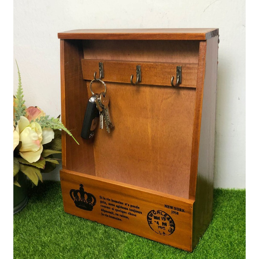 Vintage Wooden Key Storage Key Holder Box Letter Holder/Kotak