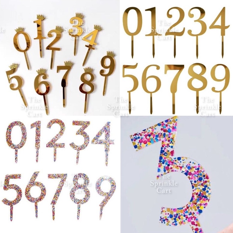 Acrylic Number Cake Topper Glitter Crown Diamond Happy Birthday Number ...