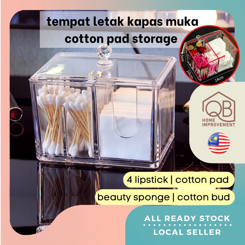 Acrylic Transparent Cotton Pad Organizer Cotton Bud Storage Box With