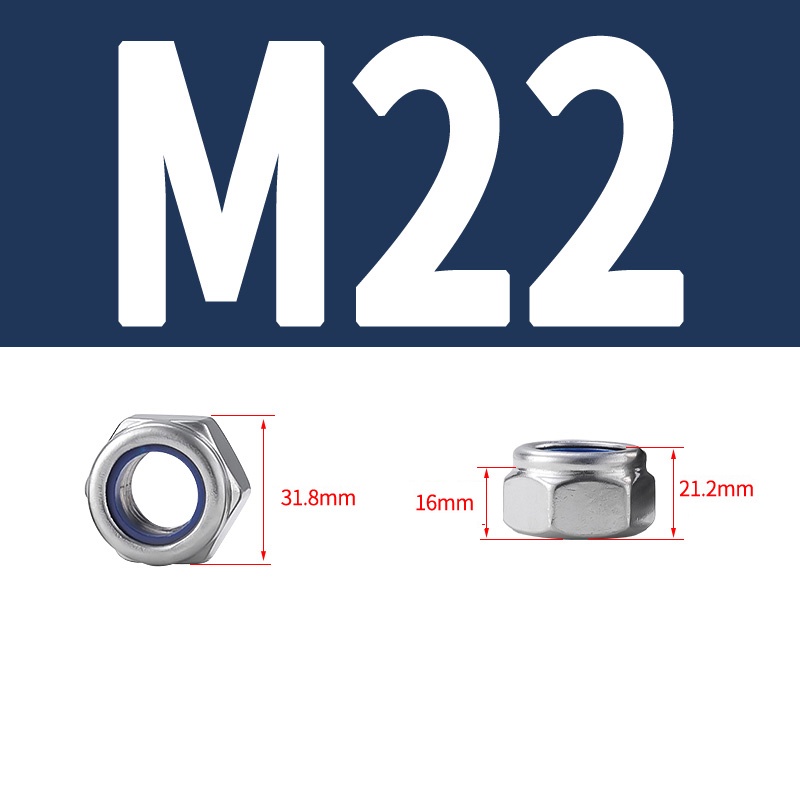 M2 M30 304 Stainless Steel Hex Nylon Insert Lock Nut Selflocking