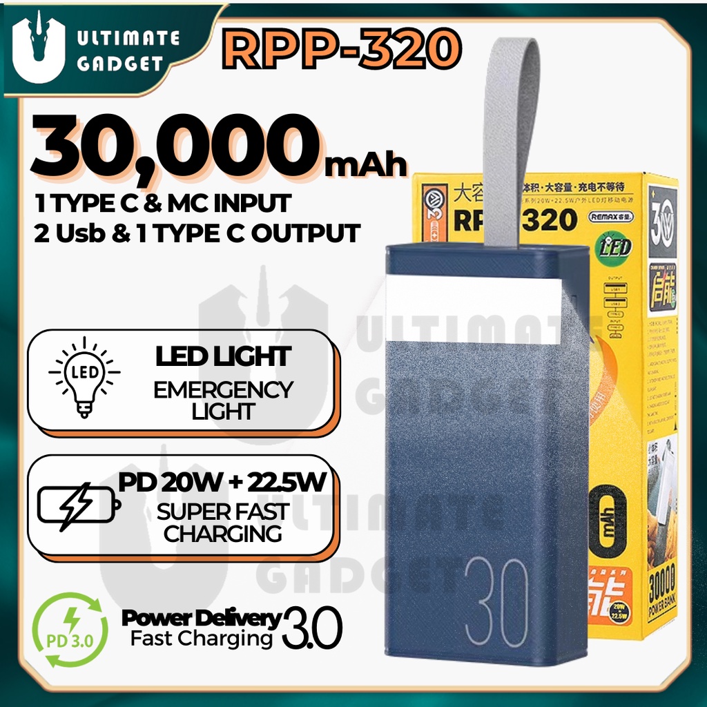 Remax Powerbank 30000mah Power Bank Fast Charging LED Light Type-C 20W ...