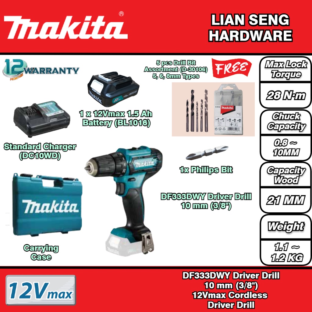 MAKITA CORDLESS DRIVER DRILL 12V DF333D Shopee Malaysia