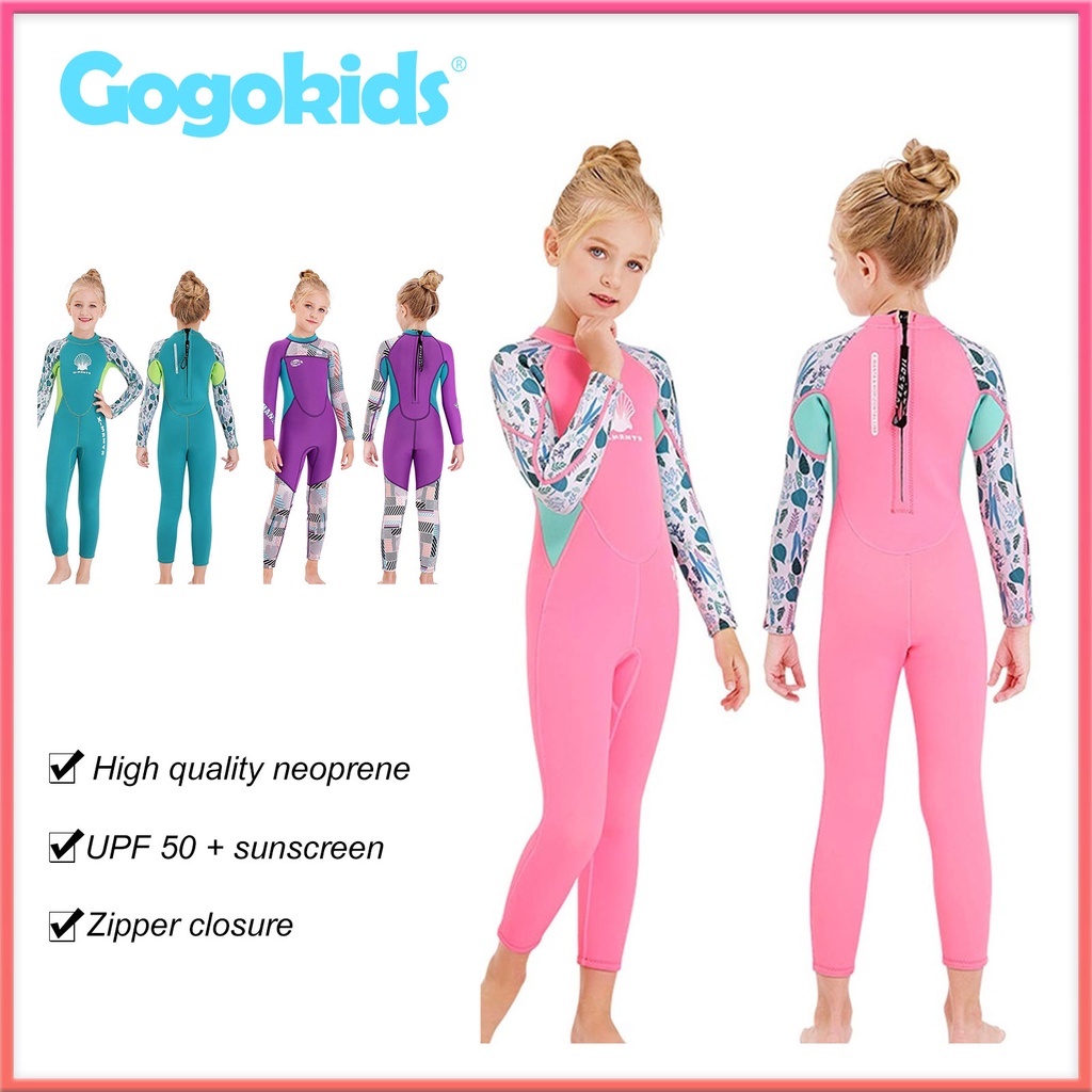 Gogokids 2.5mm Girls Wetsuit Thermal Swimsuit Neoprene Rash Guard Kids One Piece Swimwear All In