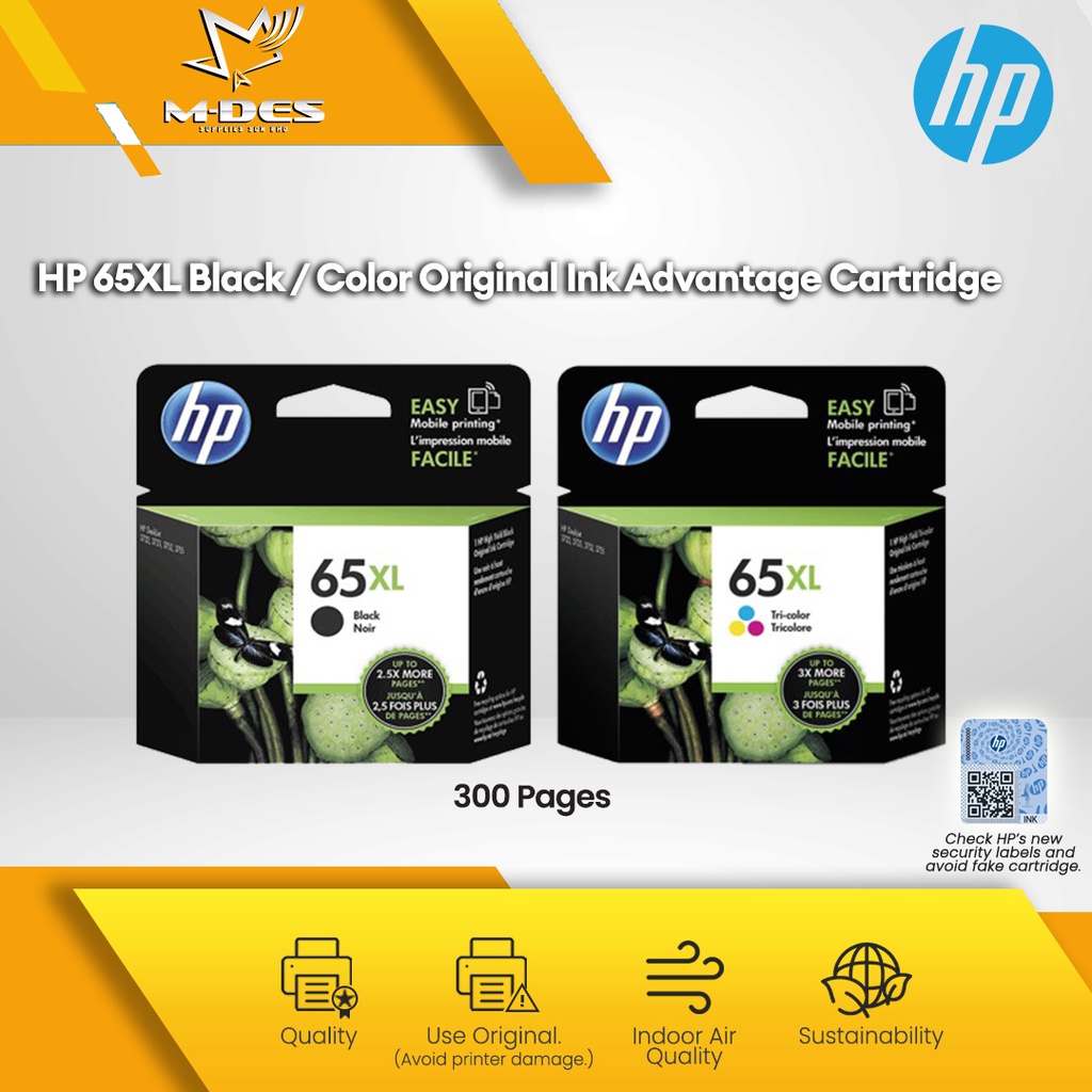 [100% ORIGINAL] HP 65 65XL Black Tri-Color Ink Cartridge / N9K01AA ...