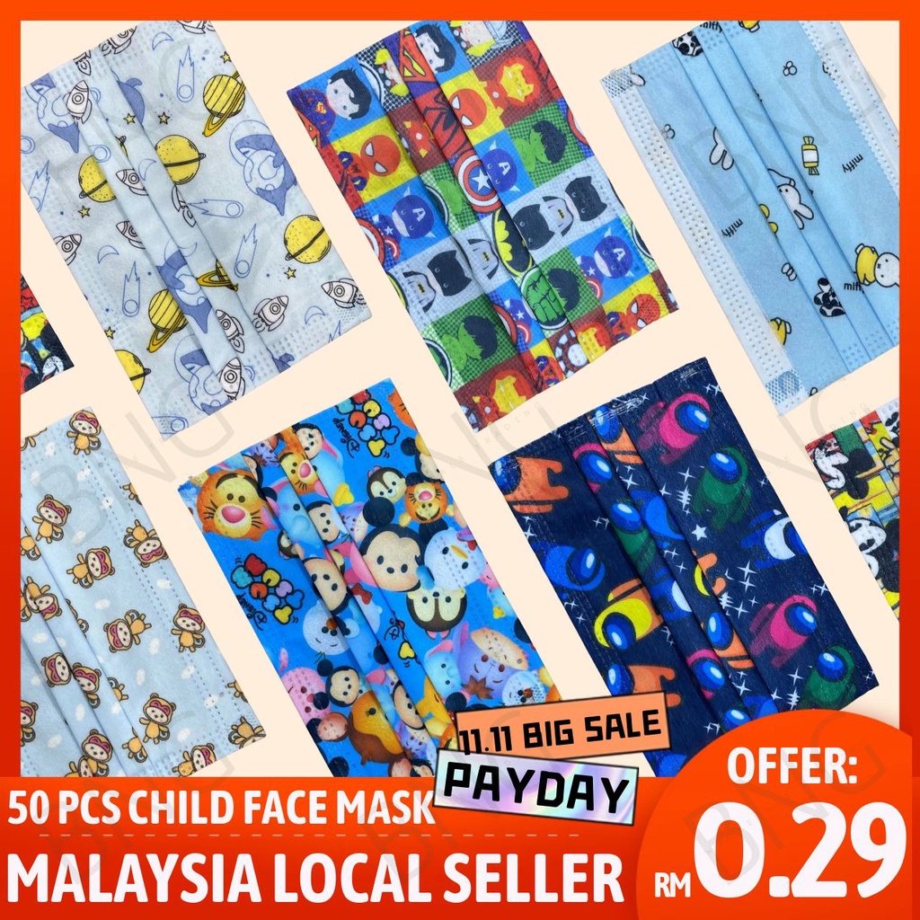 Topeng Muka Kartun Kanak-Kanak 3Ply Pakai Buang – Selesa, Comel ...