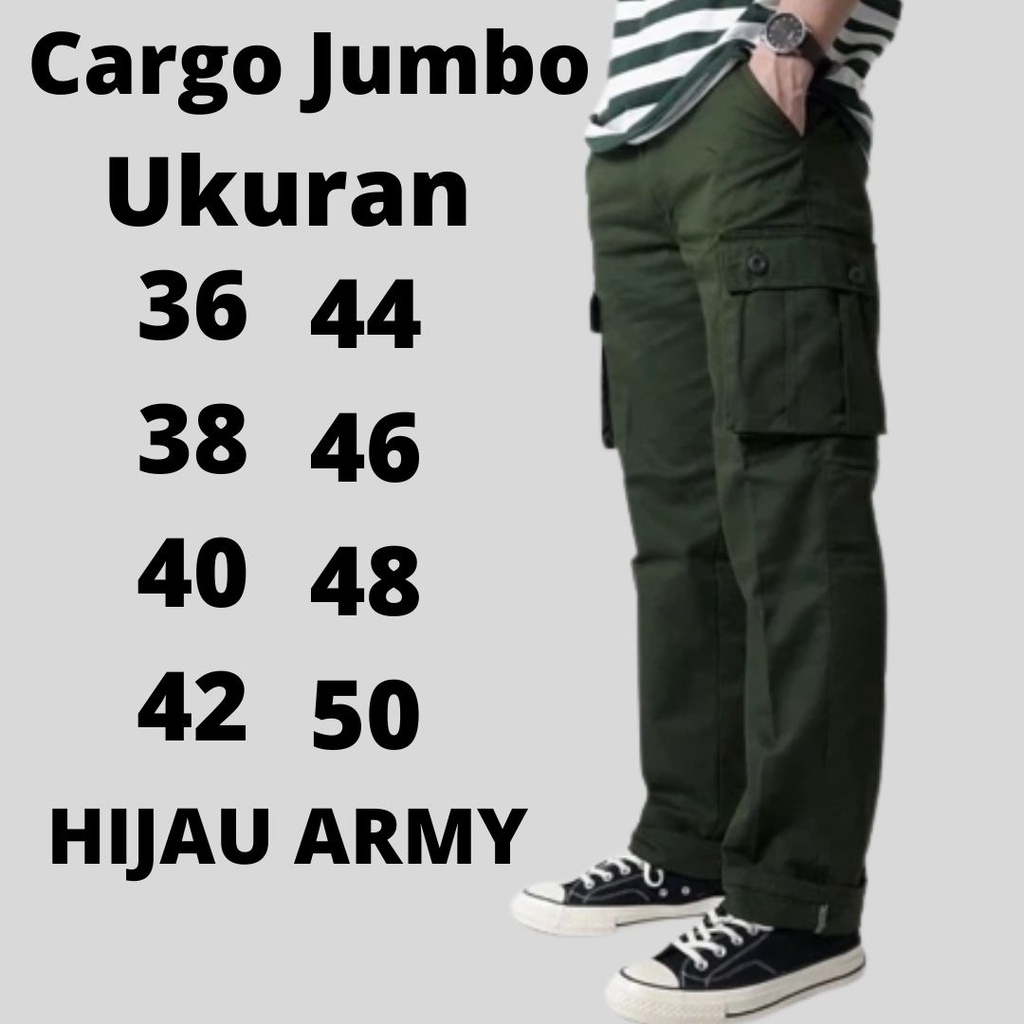 HIJAU Men's Long Cargo Pants Jumbo Big size 3650 Stretchy street