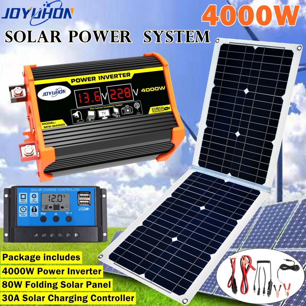 Joyuhon Solar Inverter System Dc12v To Ac220v 6000w4000w Power Inverter With 80w Solar Panel 7446