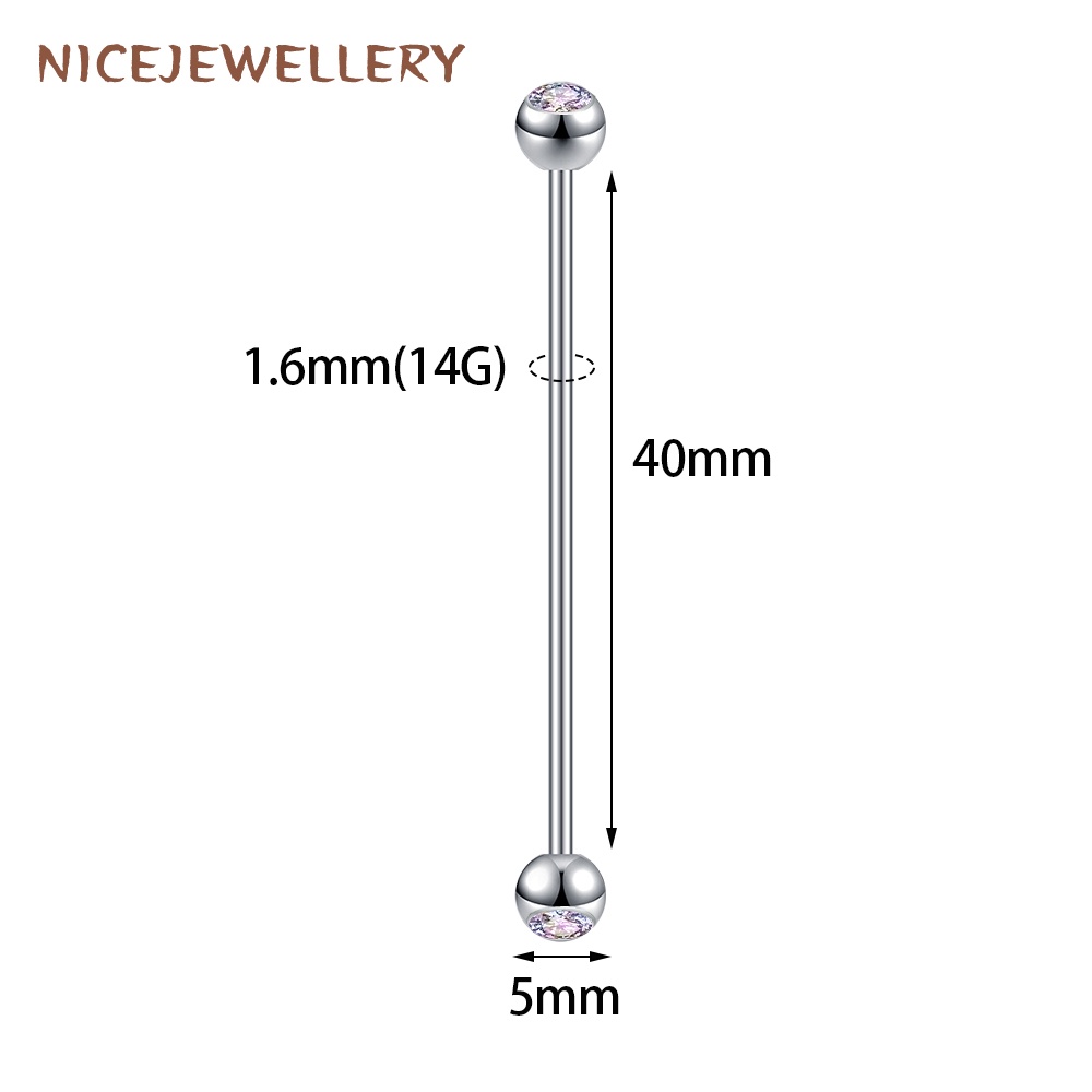 1 PC Crystal Industrial Barbell Piercing Stainless Steel Cartilage Ear