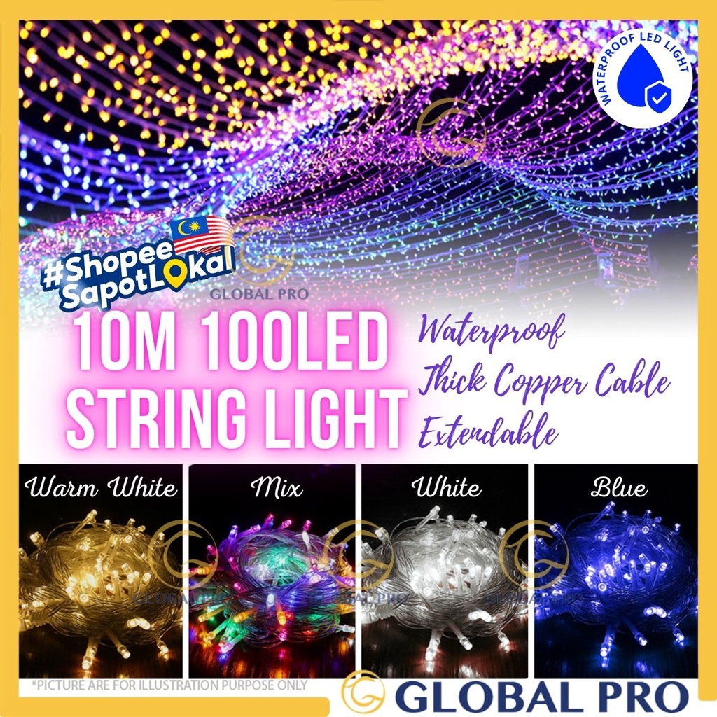 (COPPER CABLE) 10MTR 8 Modes LED String Light Lampu Raya Lip Lap ...