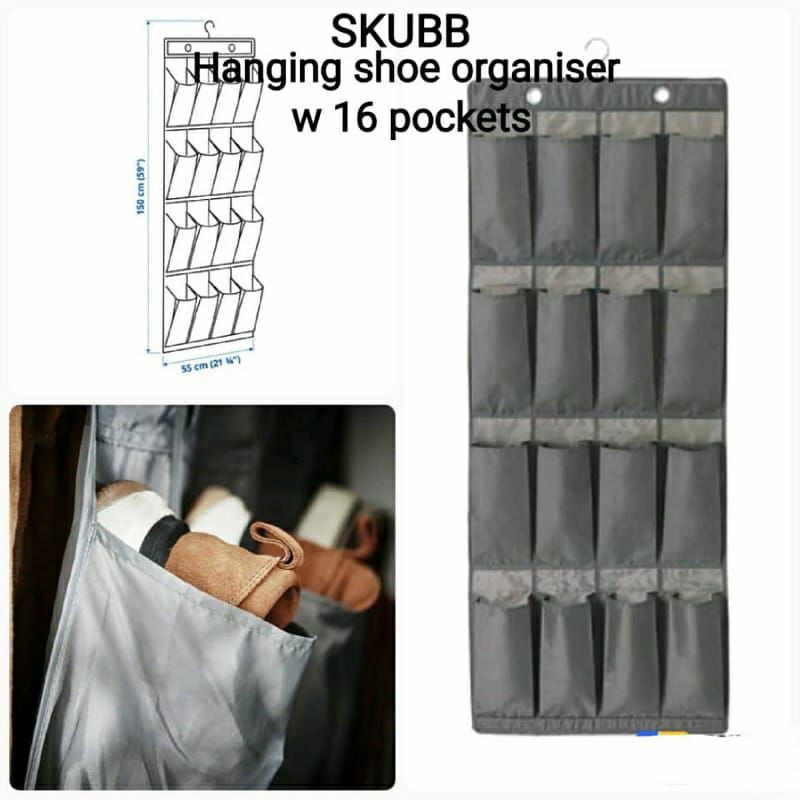SKUBB Hanging Shoe Organiser with 16 pockets Dark Grey Shopee Malaysia
