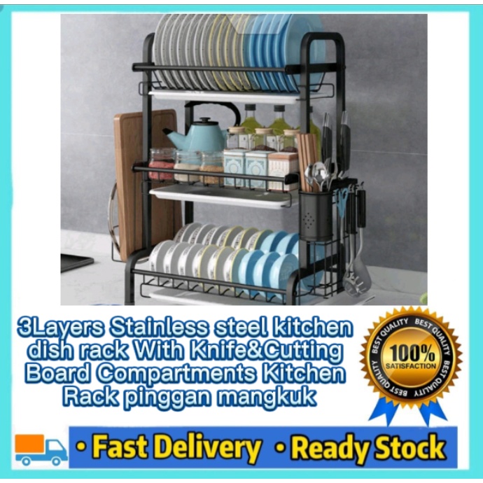(BKK Best) 3Layers Stainless steel kitchen dish rack With Knife&Cutting ...