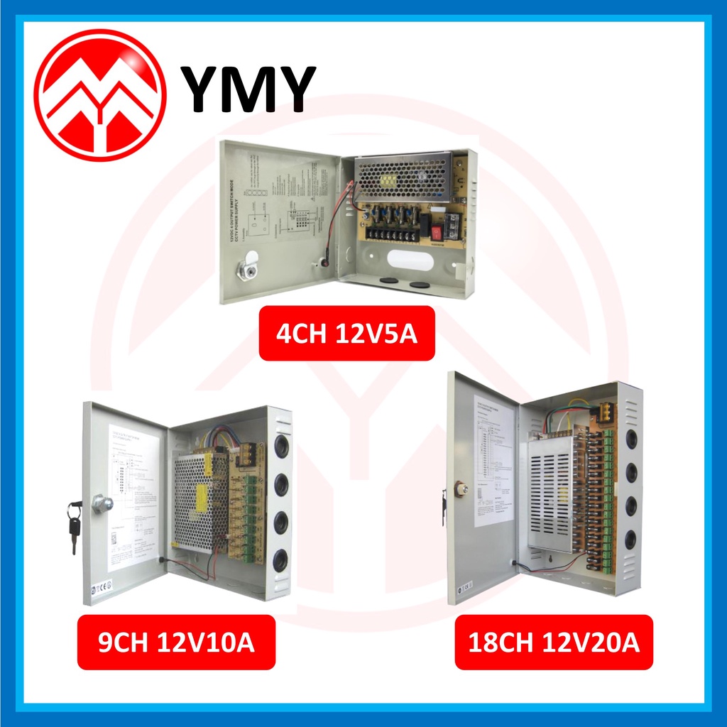 4CH 12V5A / 9CH 12V10A / 18CH 12V 20A POWER SUPPLY METAL BOX WITH FUSE ...