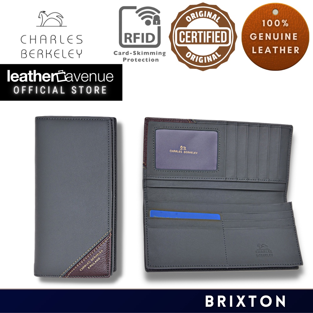 Genuine Leather Long Wallet For Men - Trifold RFID Blocking Wallet With Coin Pocket & Multiple Card Slots (Brown)