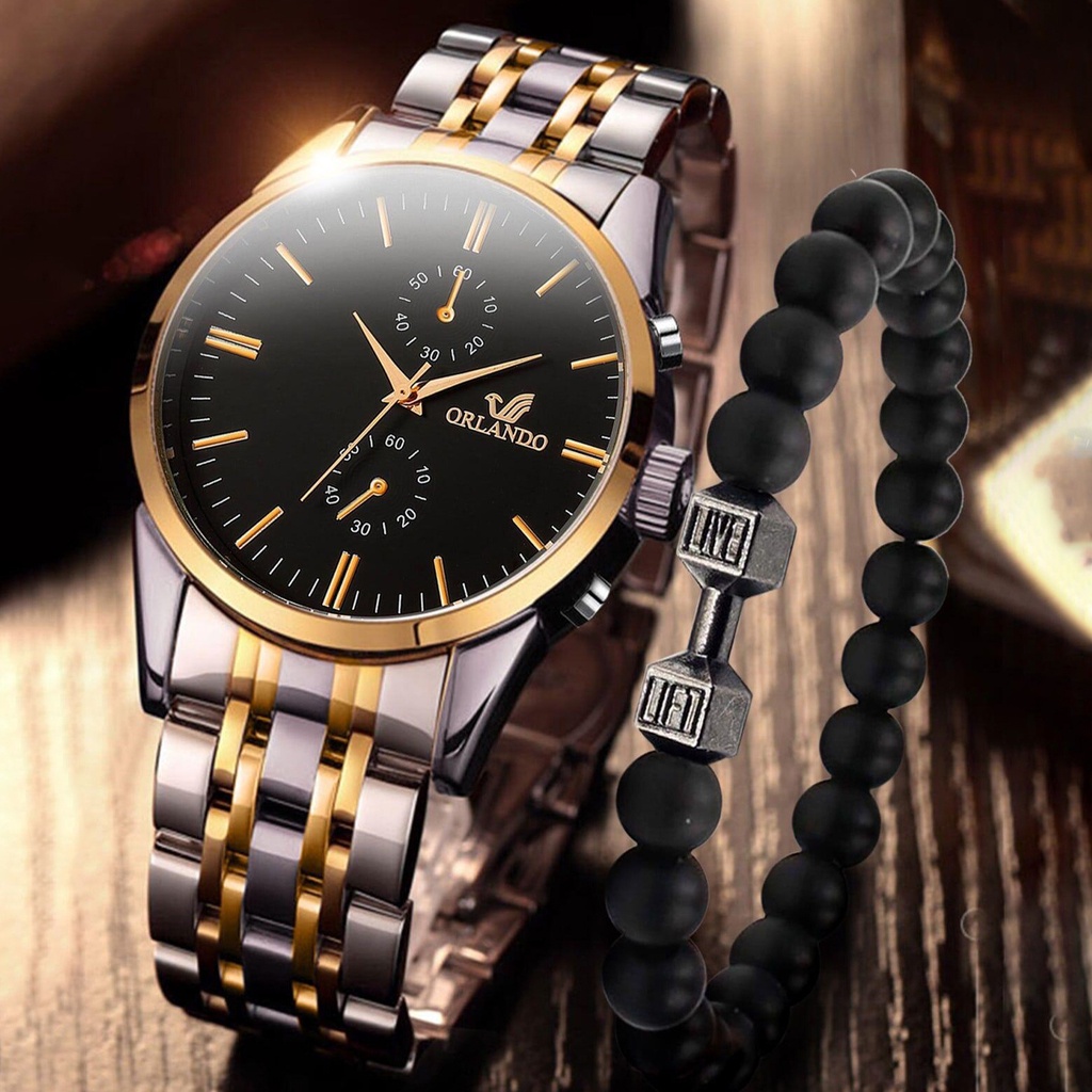ORLANDO Men s Watches Gold Stainless Steel Band Quartz Wristwatches Shopee Malaysia