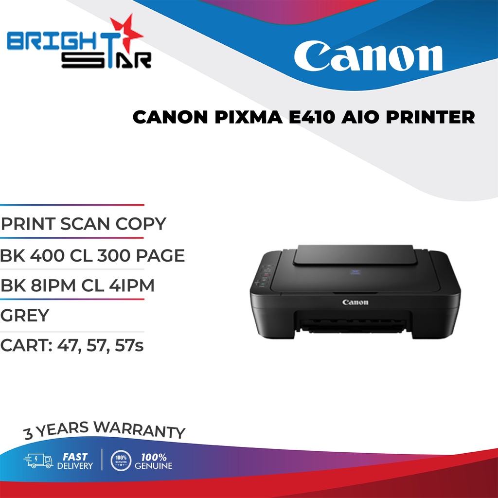 CANON PIXMA E410 AIO PRINTER / GREY/ PRINT SCAN COPY / BK 400 CL 300 ...