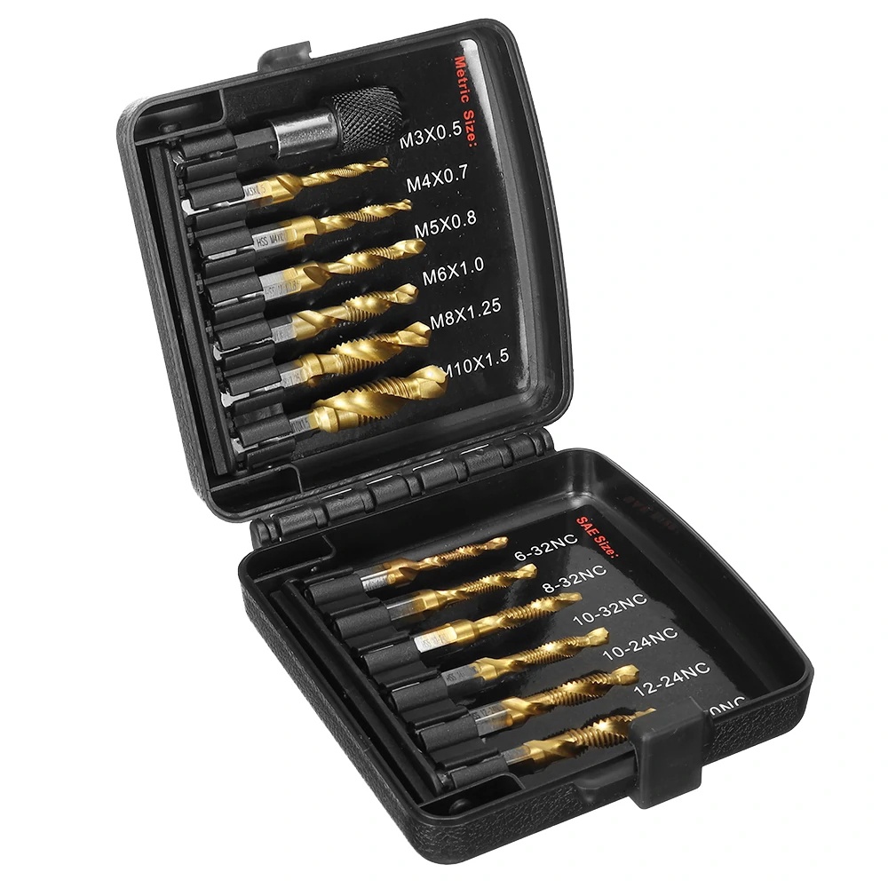 13Pcs M3-M10 Metric Screw Thread Tap Drill Bits Set Hex Shank Drill Bit ...